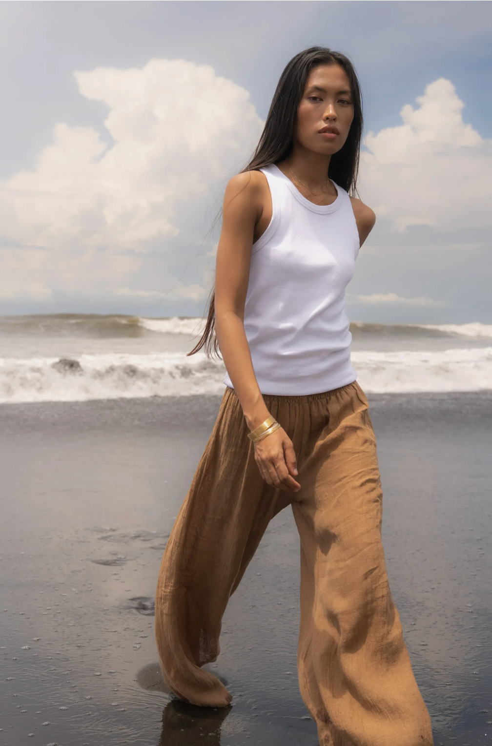 NELLE Rib jersey tank I Vertiver & White