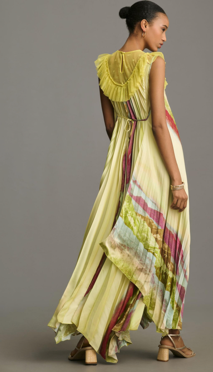 SS24 Beatrice b - Pleated Printed Dress with Waist Tie