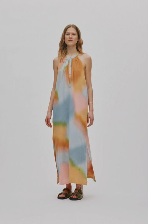 MALAIA Water color button front dress I Sunset combo