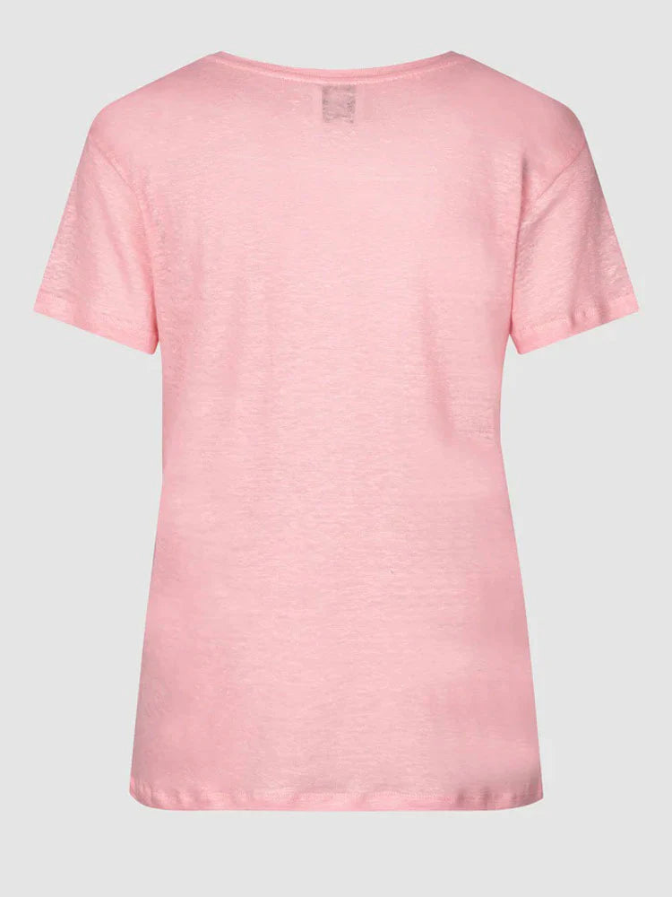 Pink t-shirt on a light gray background