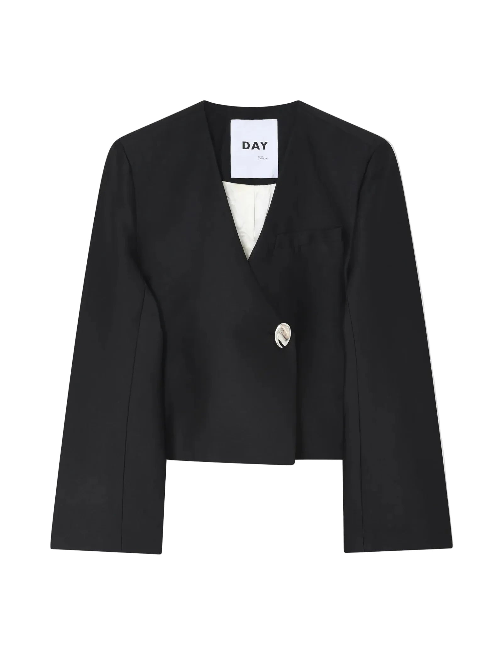 sookie Black blazer with a white label on a white background