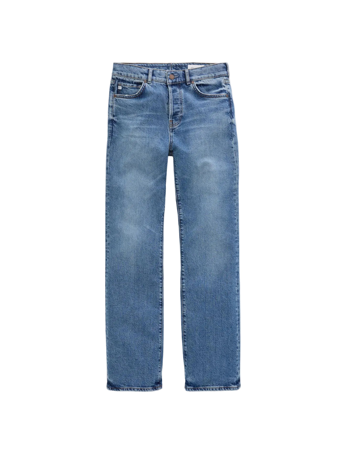 Blue jeans on a light gray background