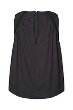 Black sleeveless top on a white background