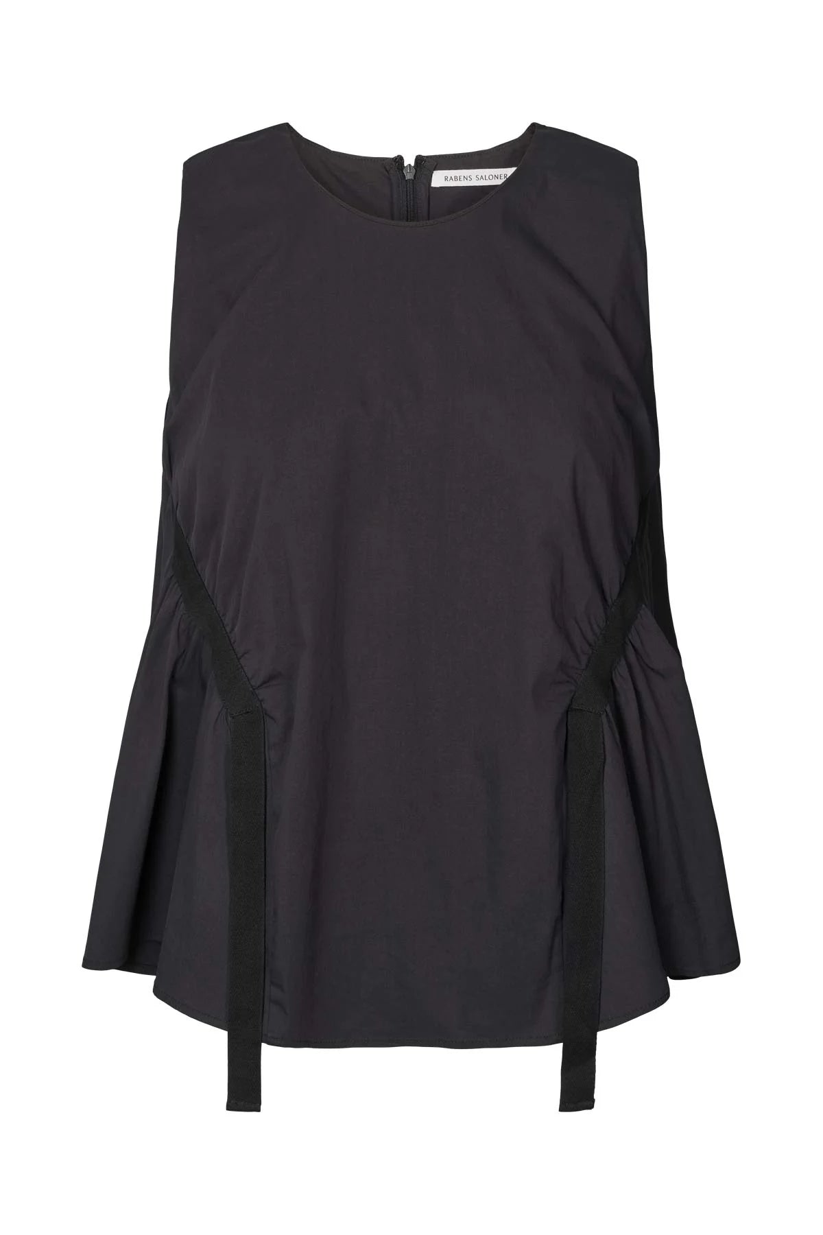 Black sleeveless top on a white background