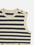 Striped sleeveless sweater with gold buttons on a white background
