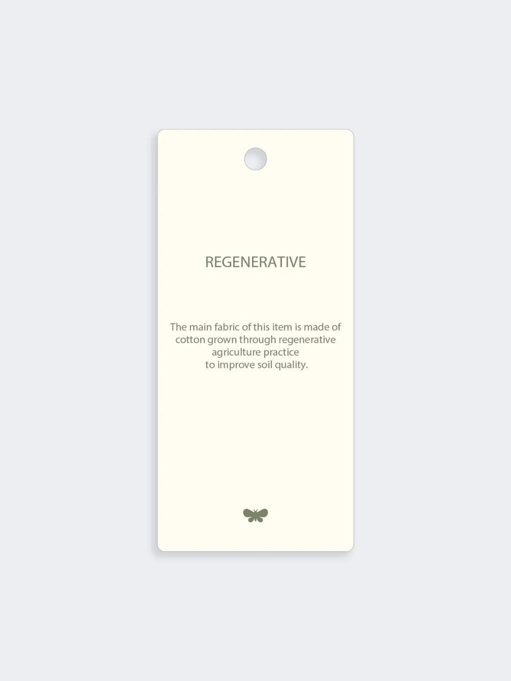 White tag with text on a light gray background