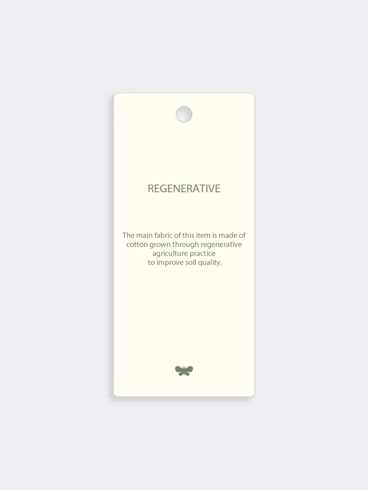 White tag with text on a light gray background