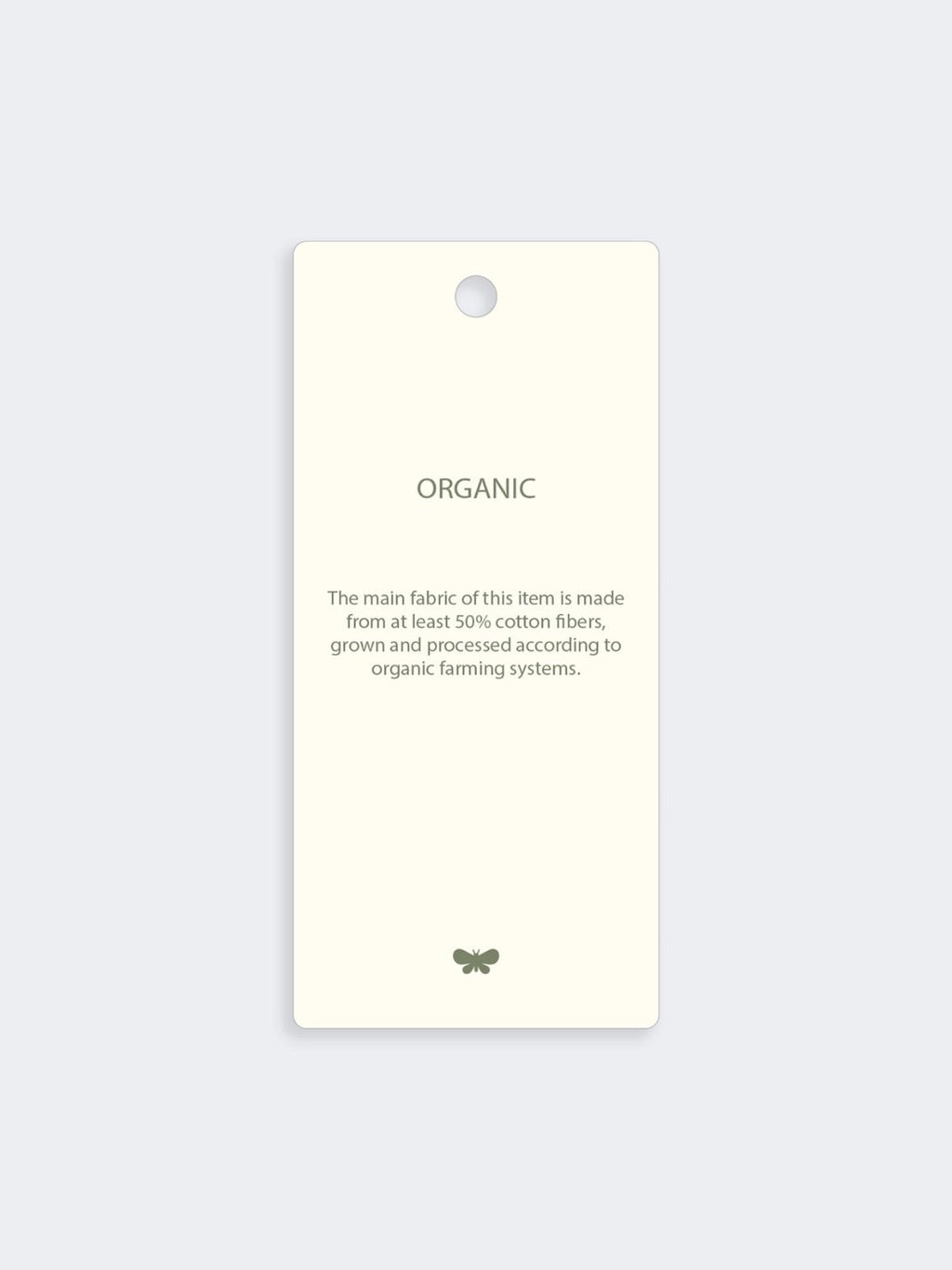 White tag with text on a light gray background