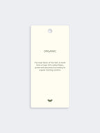 White tag with text on a light gray background