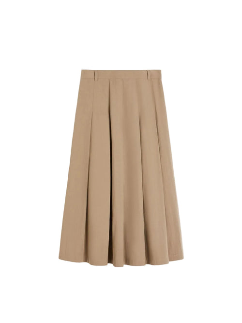Beige pleated skirt on a light gray background