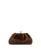 Brown fur clutch bag on a light gray background