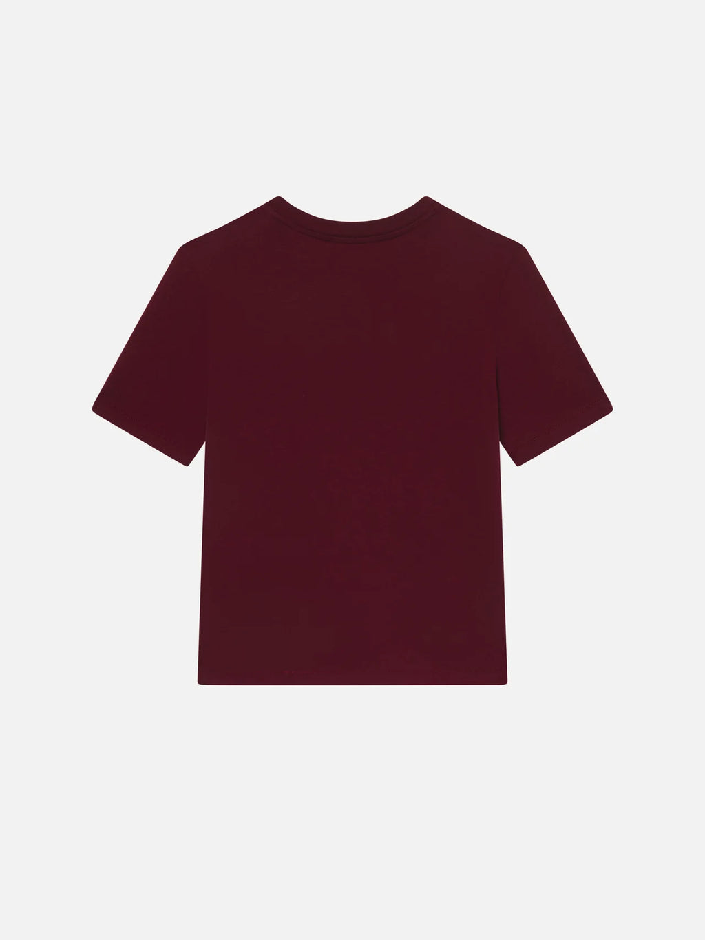Maroon t-shirt on a light gray background