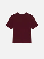 Maroon t-shirt on a light gray background