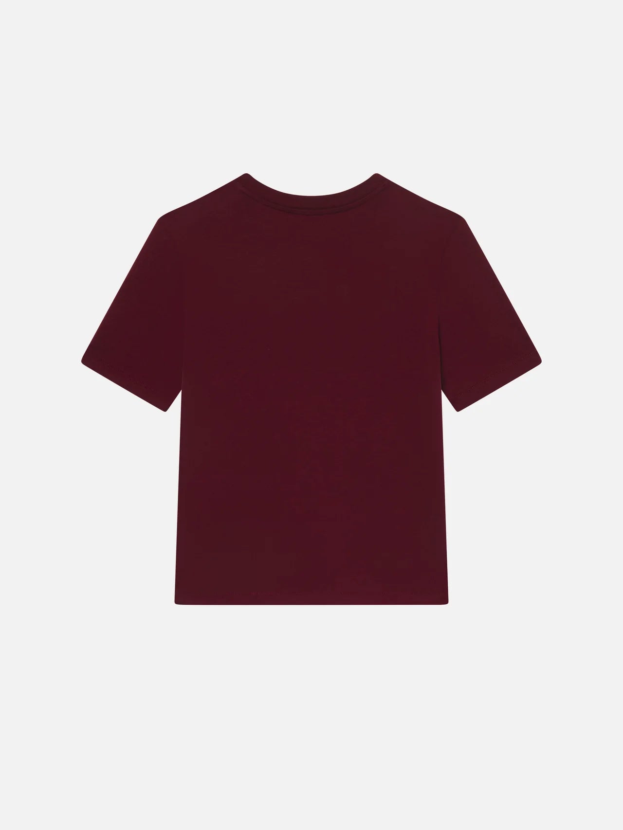 Maroon t-shirt on a light gray background