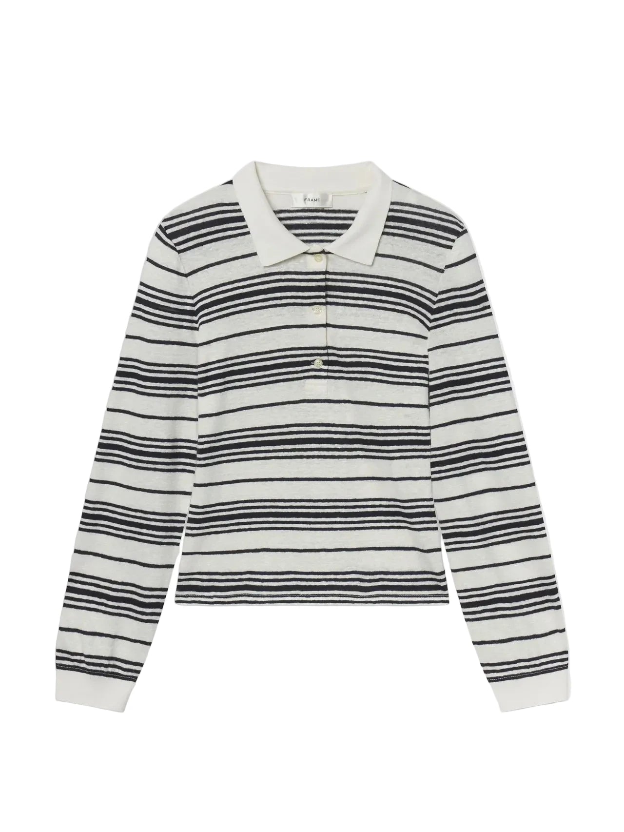 FRME DENIM Striped long-sleeve shirt with collar on a white background