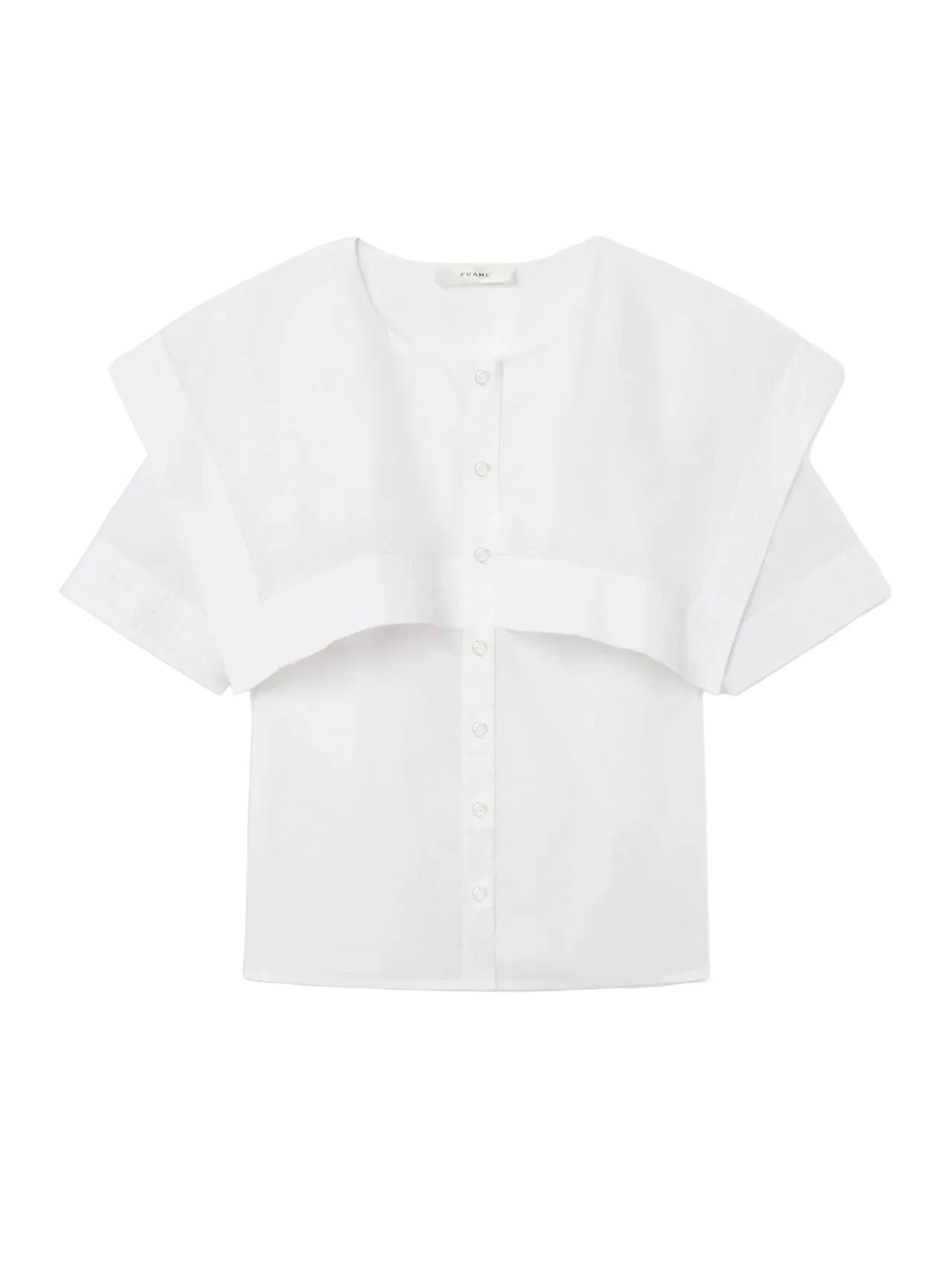 FRAME THE SLEEK CAPE White blouse with short sleeves on a white background