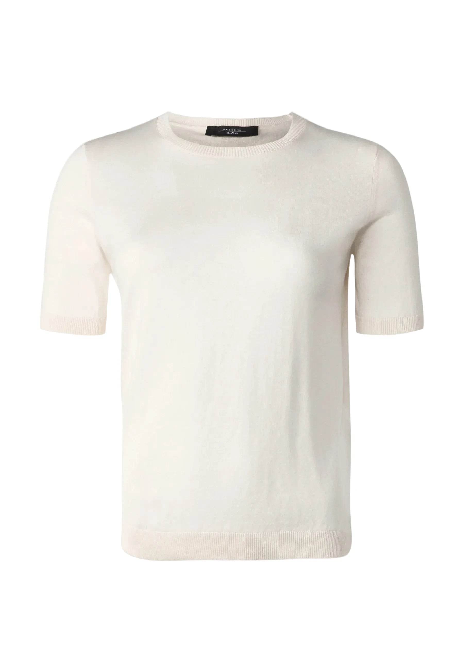 White t-shirt on a white background.weekend Max Mara agro knit silk and wool knit 
