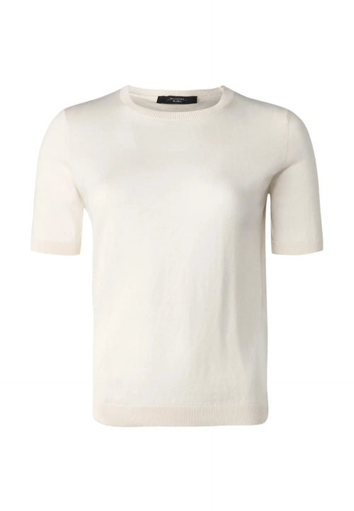 White t-shirt on a white background.weekend Max Mara agro knit silk and wool knit 
