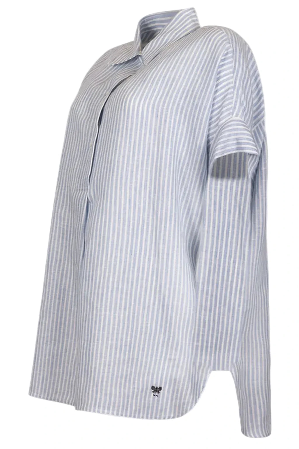 Blue and white striped shirt on a white background