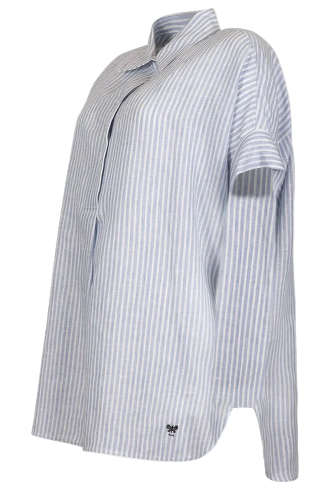 Blue and white striped shirt on a white background