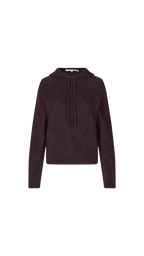 Dark brown sweater with a tie neckline on a white background