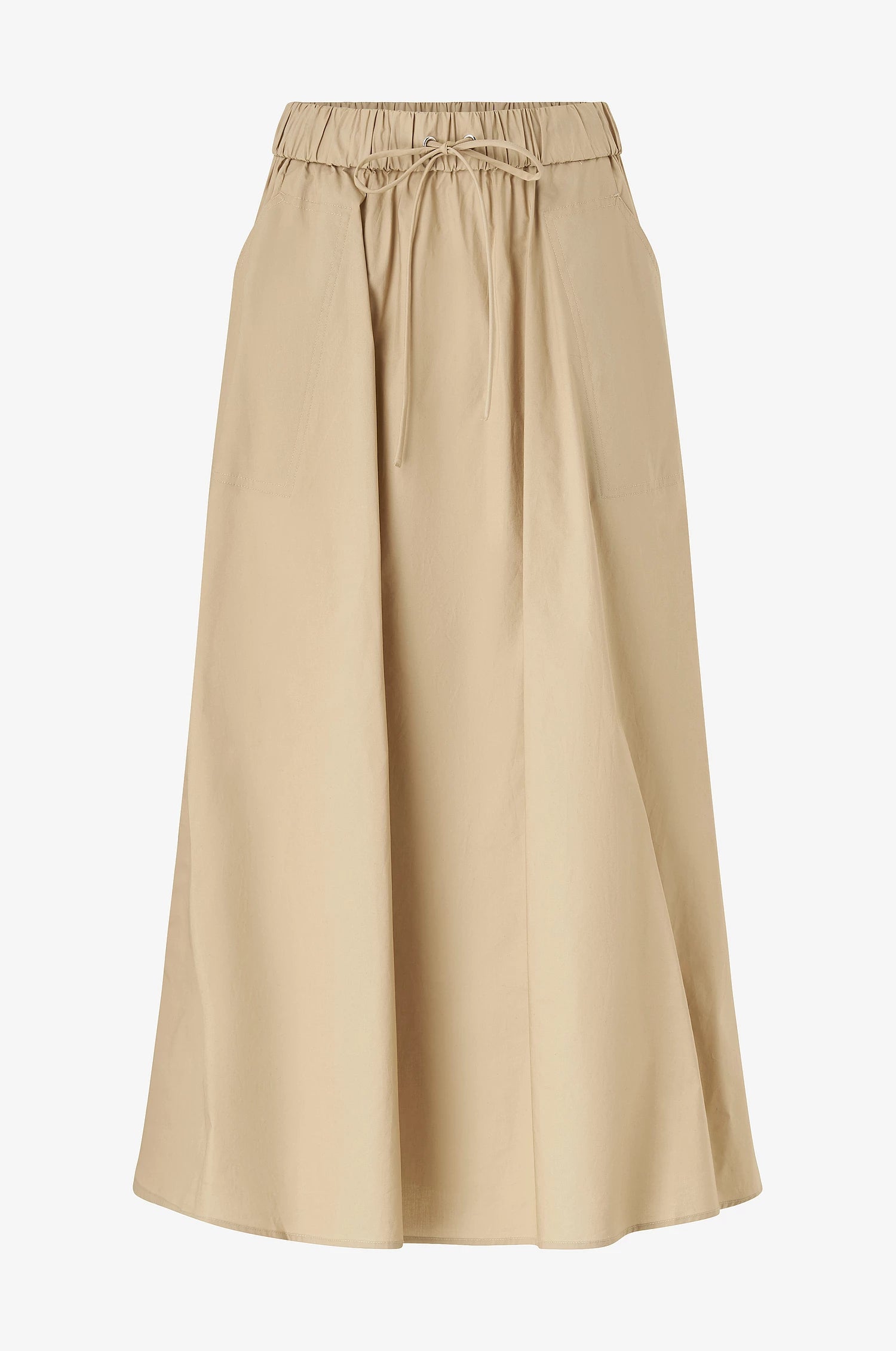 Beige skirt with a drawstring waist on a white background
