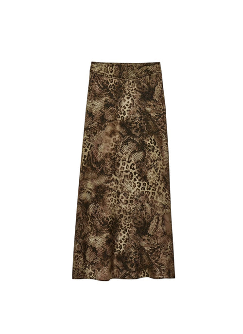 Long skirt with animal print pattern on a white background. ba&sh ciria skirt 