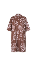 Brown dress with floral pattern on a white background