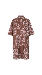 Brown dress with floral pattern on a white background