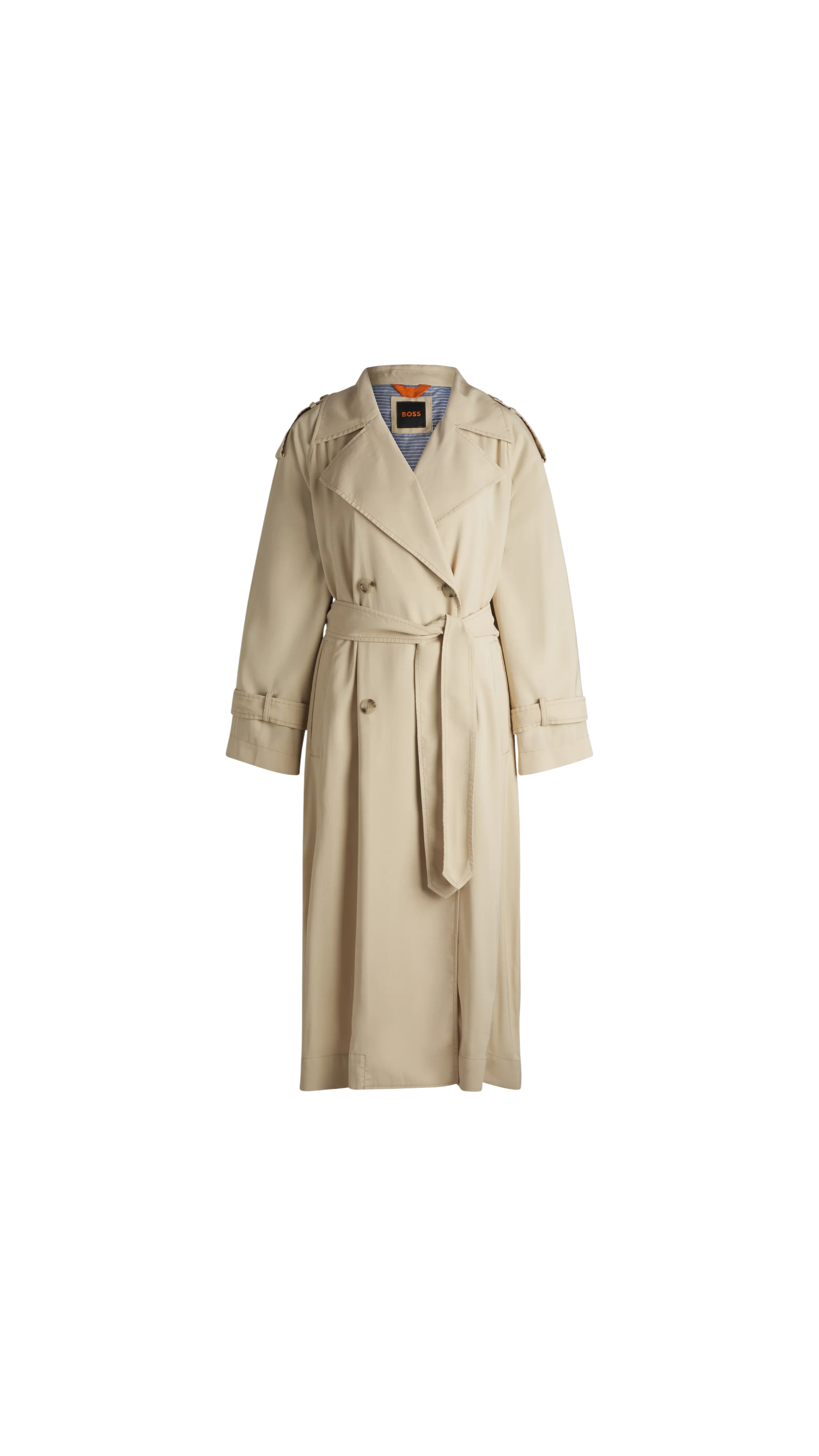 Beige trench coat on a white background