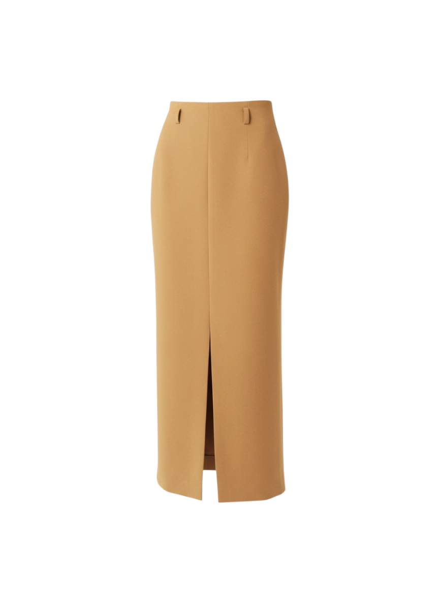 Tan skirt with a slit on a white background