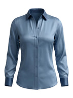 L'Agence Blue shirt with long sleeves on a white background