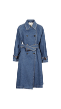 Blue denim coat on a white background