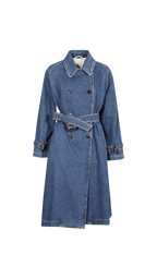 Blue denim coat on a white background