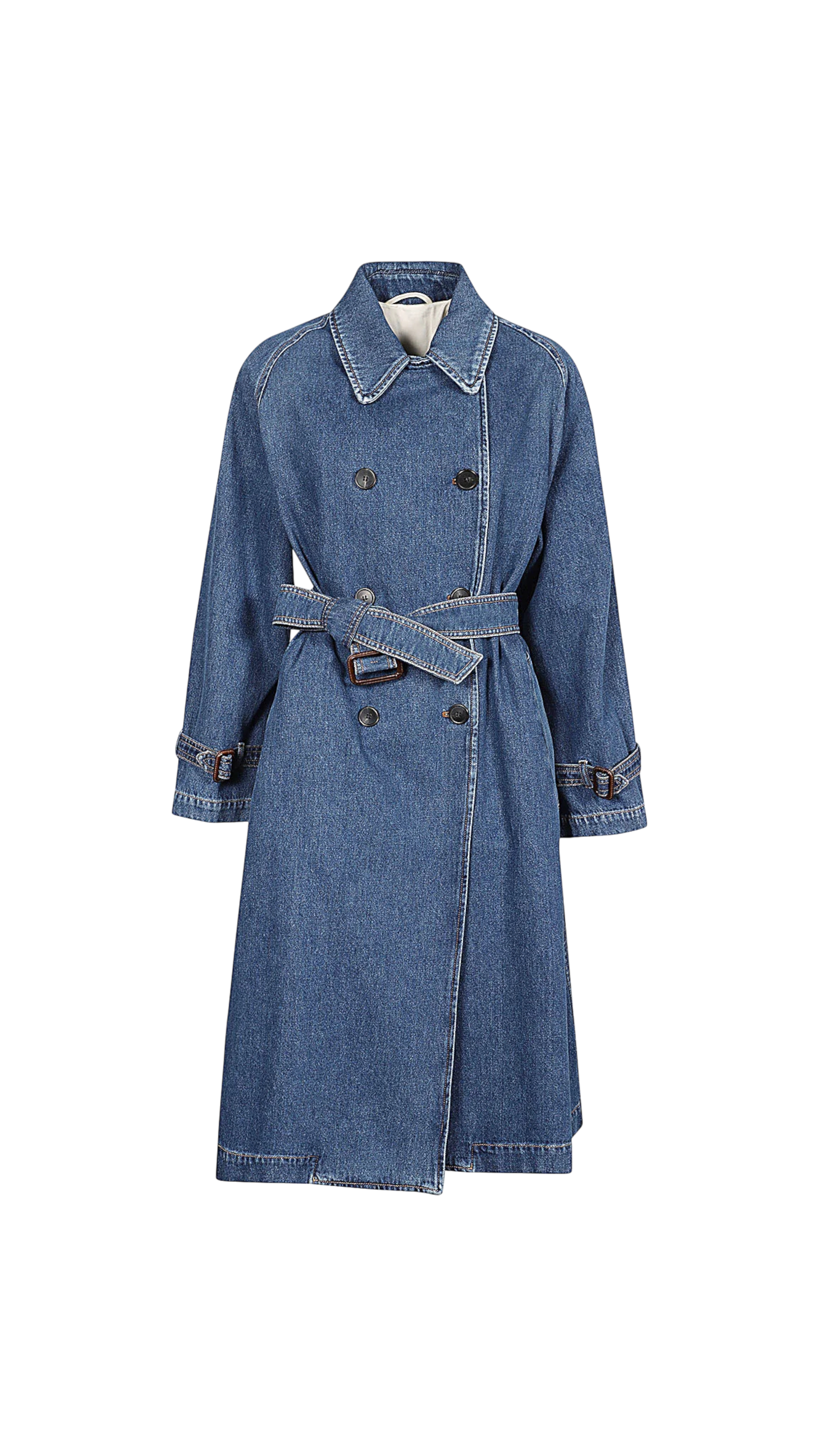 Blue denim coat on a white background