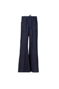A pair of dark navy wide-leg pants with a drawstring waist and side pockets, shown flat against a light gray  holi21day.624

hannes roether