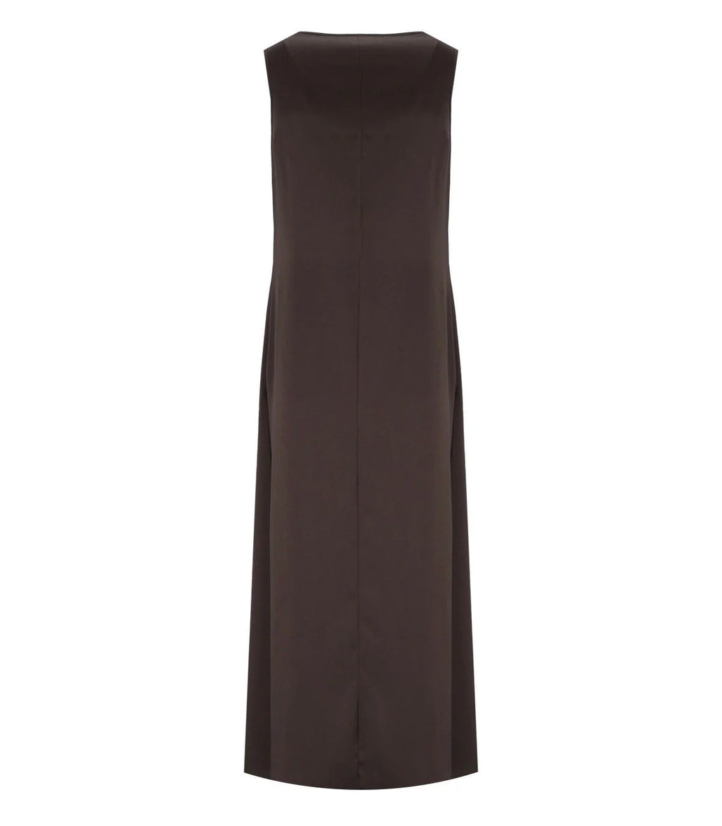 Black sleeveless dress on a white background