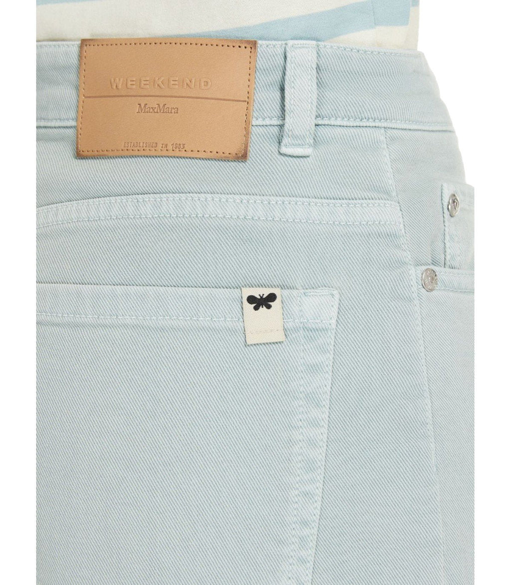 Light blue jeans with a visible brand label on a white background