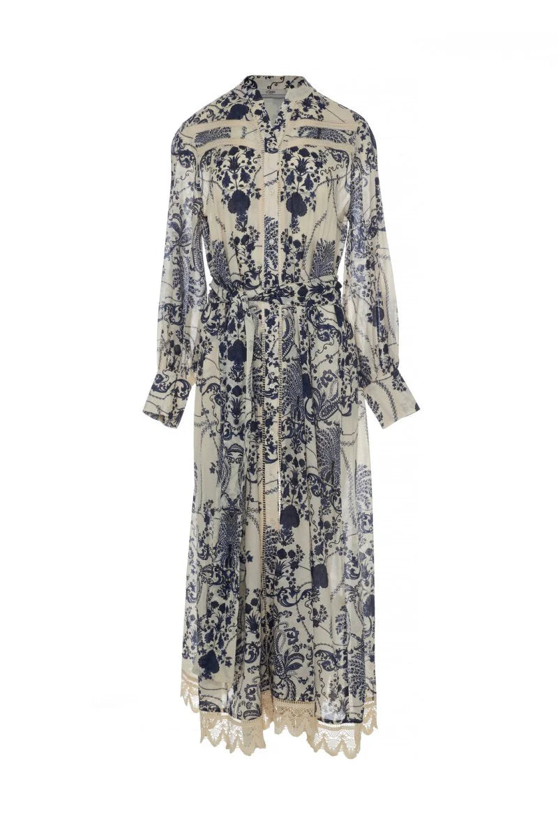 Floral patterned dress with long sleeves on a white background