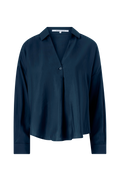 A dark navy blue long-sleeve button-up shirt with a relaxed fit, displayed on a clean white background.
