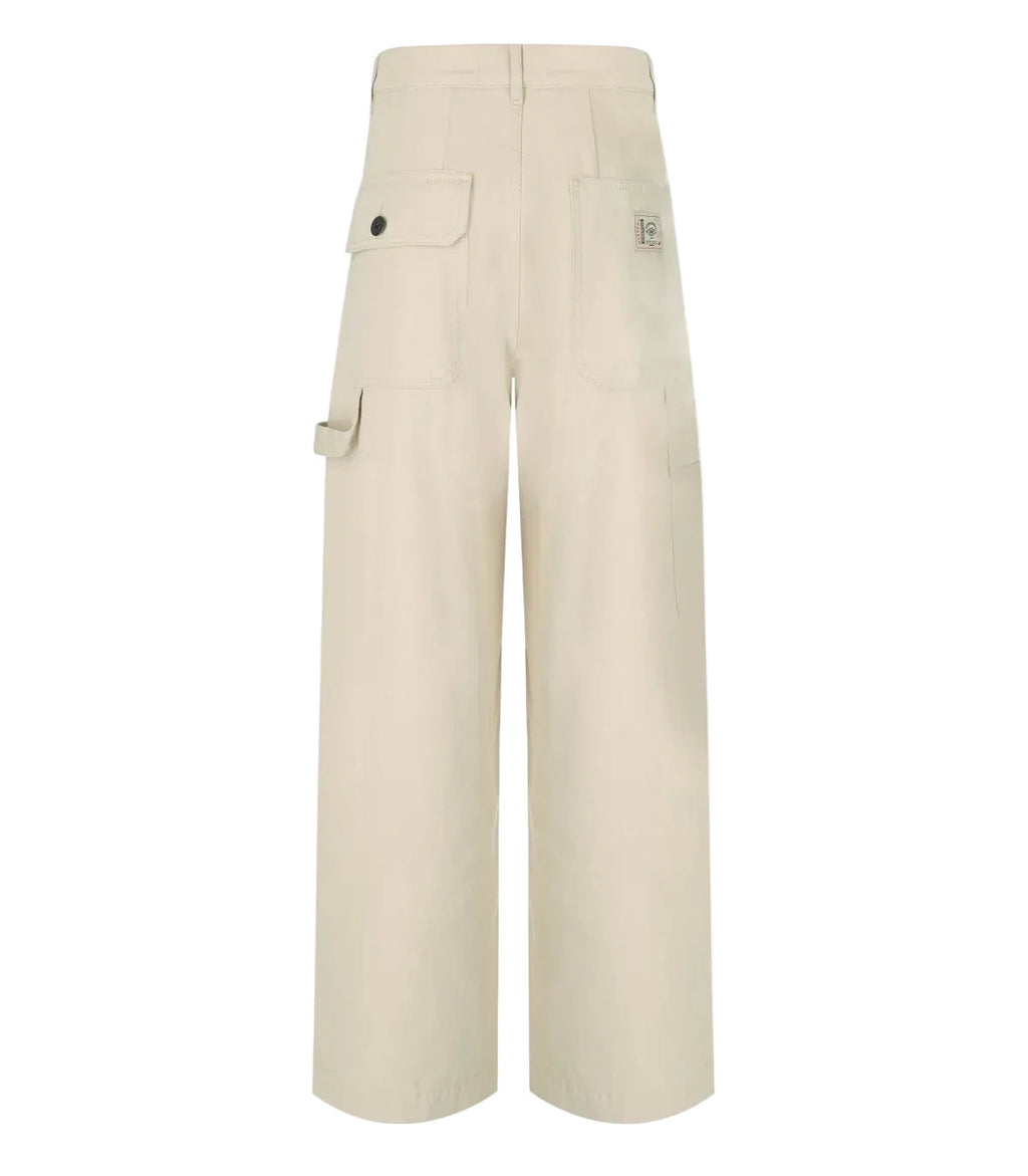 Beige cargo pants on a white background