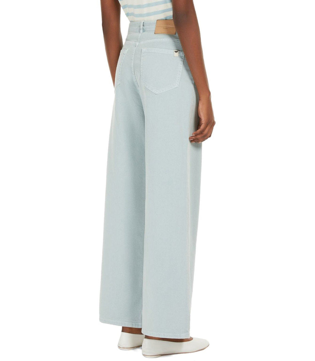 Light blue wide-leg pants worn by a person on a white background