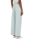 Light blue wide-leg pants worn by a person on a white background