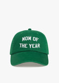 Green cap with 'Mom of the Year' text on a white background