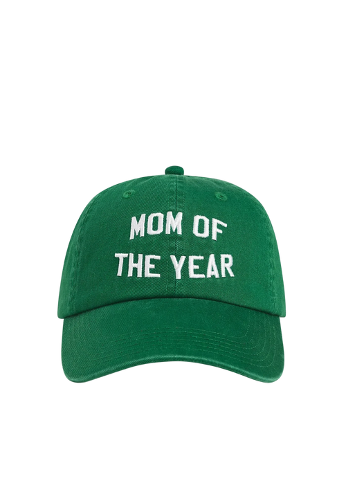 Green cap with 'Mom of the Year' text on a white background