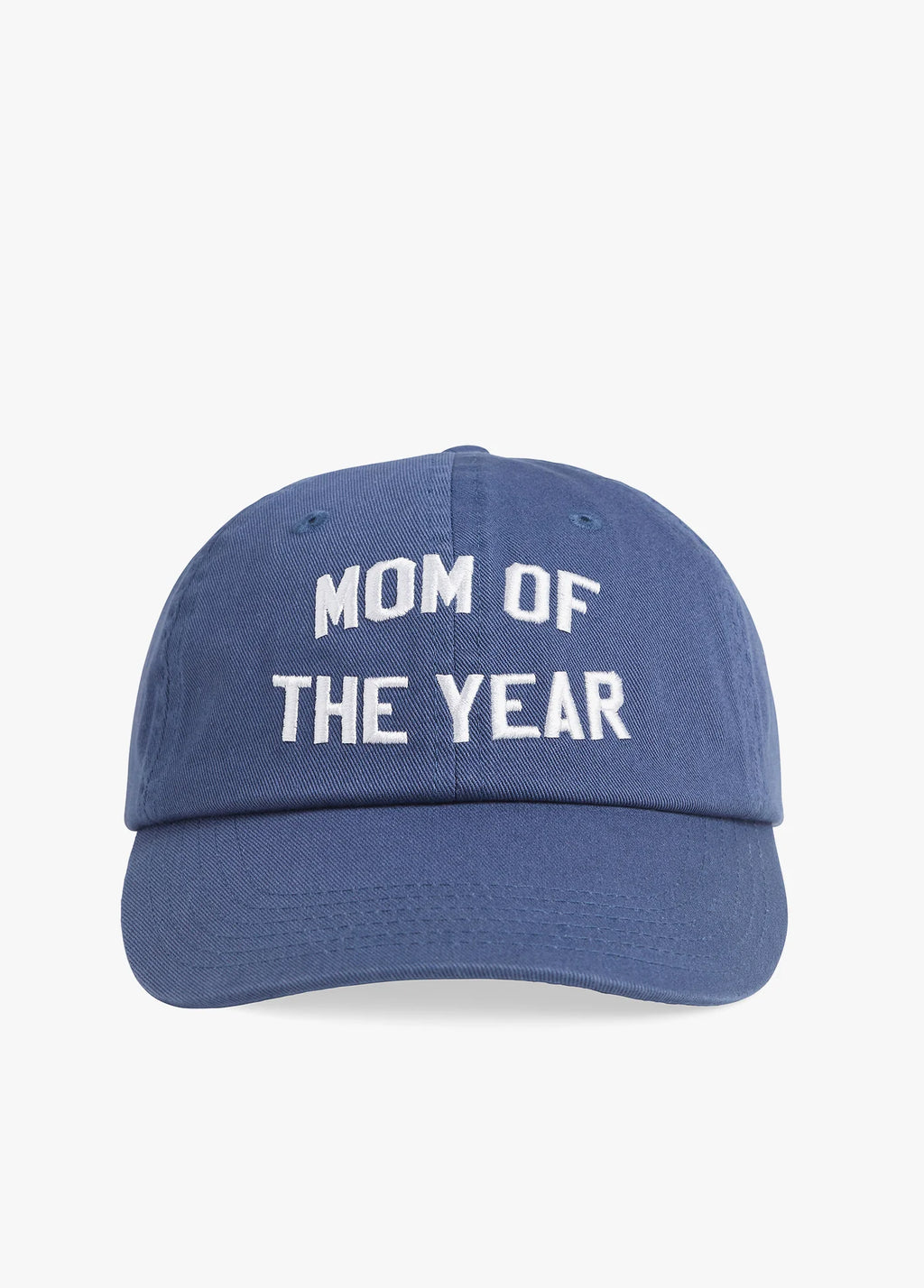 Blue cap with 'Mom of the Year' text on a white background