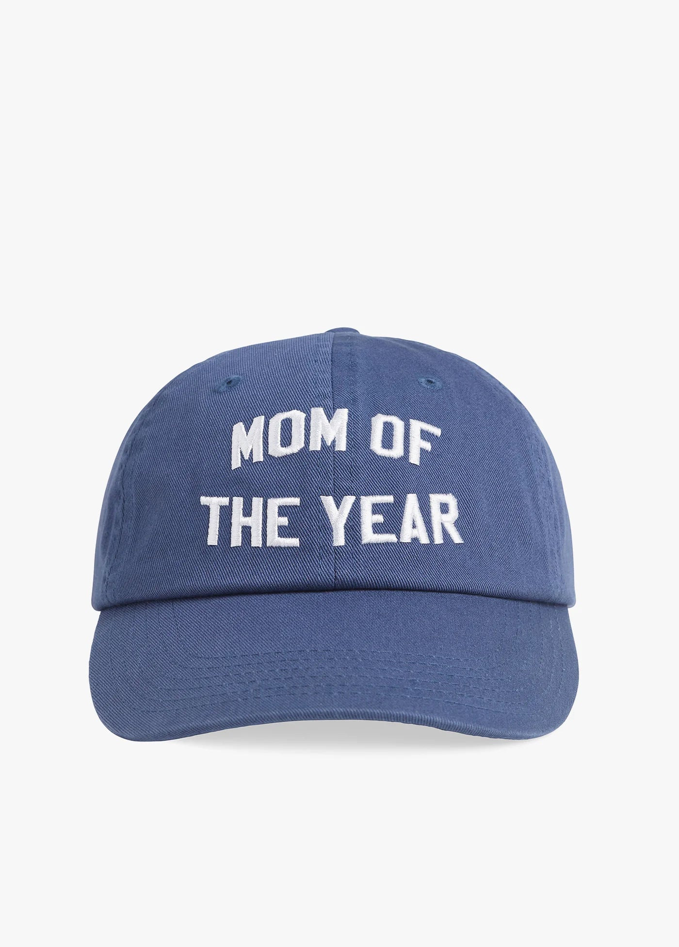 Blue cap with 'Mom of the Year' text on a white background