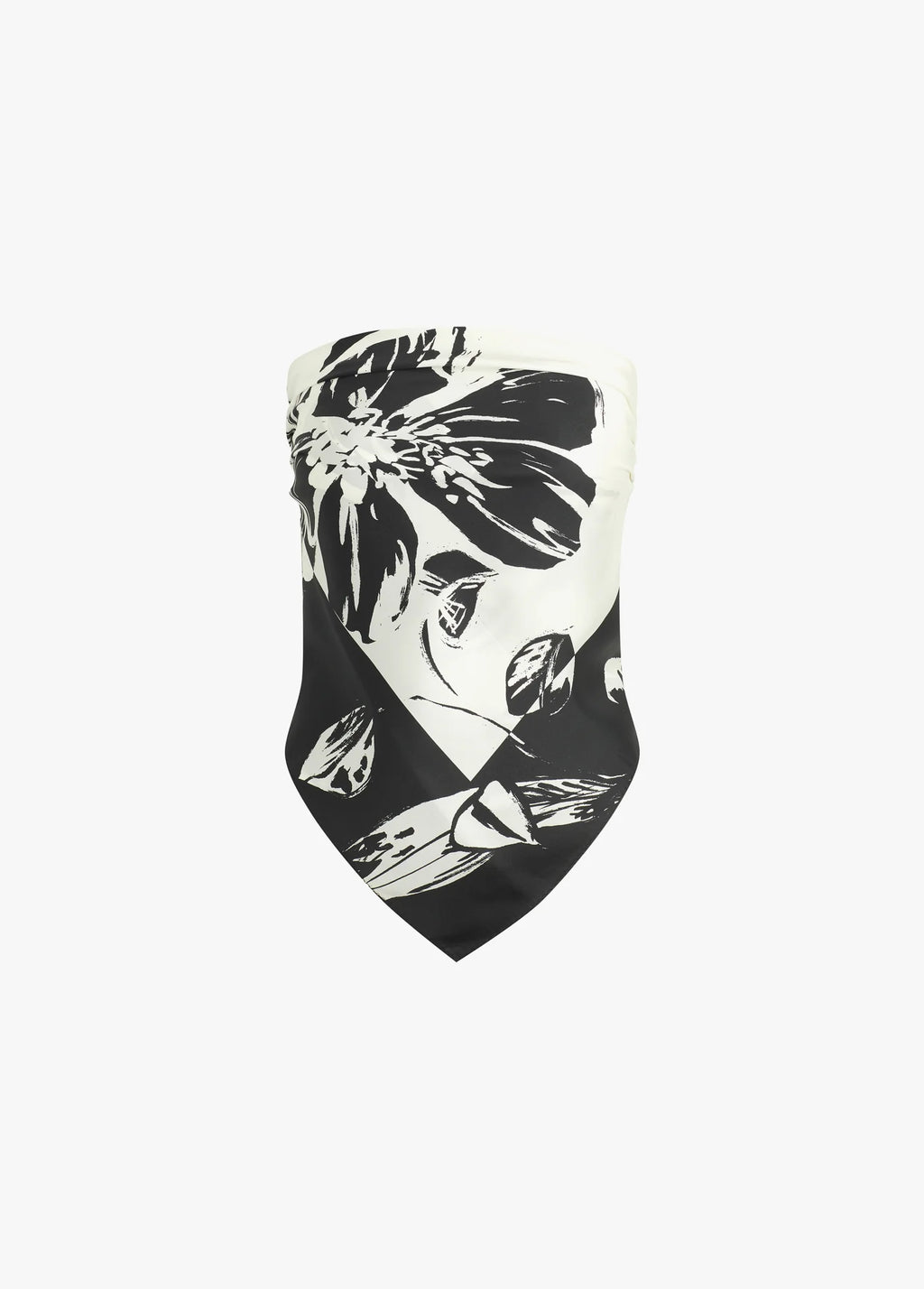 Black and white floral patterned headscarf on a white background