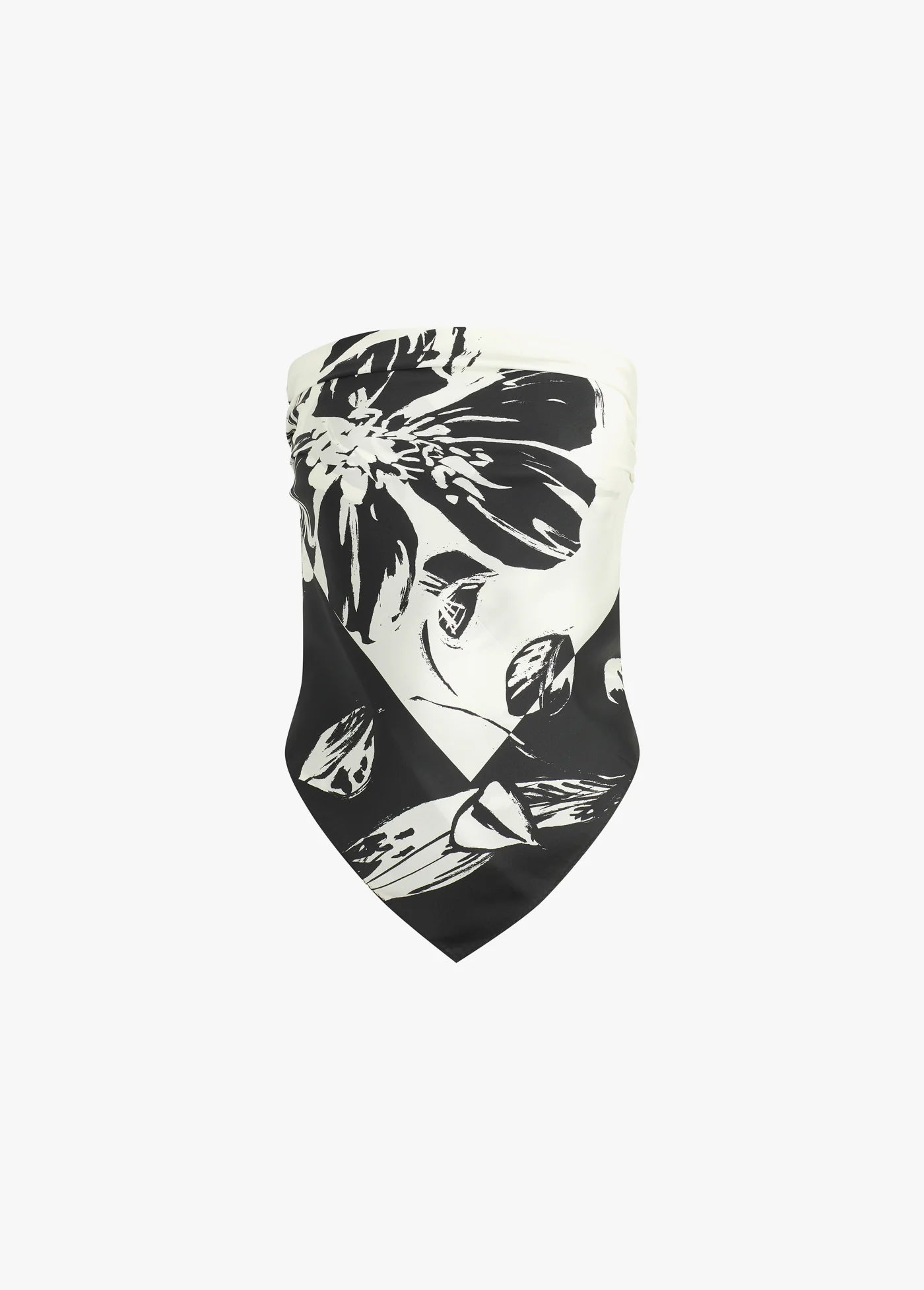 Black and white floral patterned headscarf on a white background
