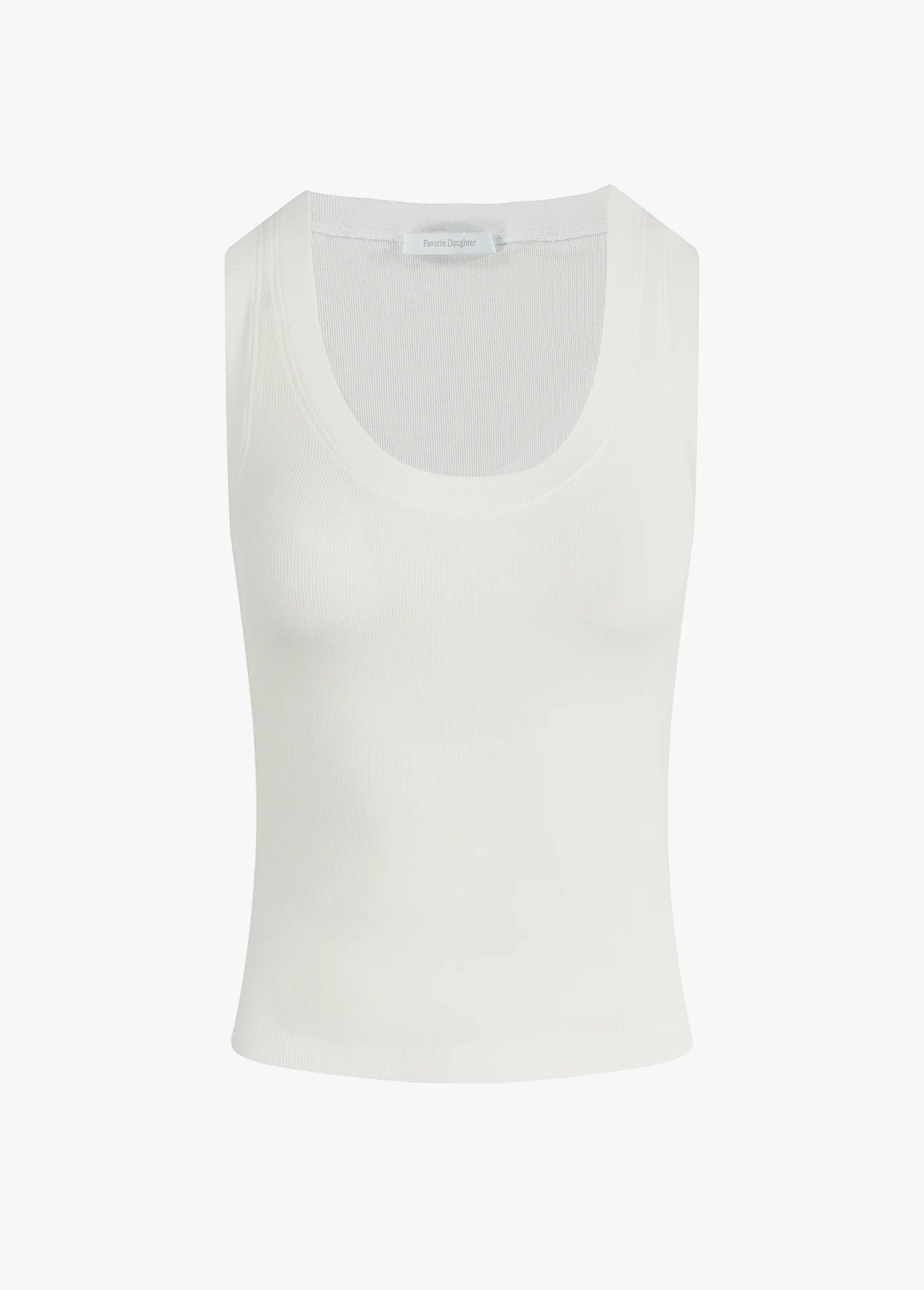 A white ribbed tank top by Second Female, displaying a sleeveless design and a round neckline.